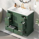Green_36" Bathroom Vanity with Sink ,6 Drawers & One Cabinet with Adjustable Shelf, Bathroom Cab