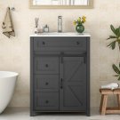 Gray_BathroomVanity with Sink Faucet Combo, Sliding Door Freestanding Bathroom Storage Cabinet with 