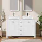White_BathroomVanity, Bathroom Vanity Set in White Finish with Marble Texture Top and 4Drawers, Mode