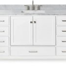 Marble 0.75 inch_61"White Bathroom Vanity with 1.5" Edge Pure White Quartz Countertop & Backspla