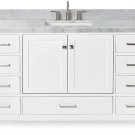 Marble 1.5 inch_61"White Bathroom Vanity with 1.5" Edge Pure White Quartz Countertop & Backsplas