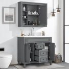 Gray-3 Sets_36 "vanity with Integrated Resin Sink and Mirror Cabinet Storage Rack, Independent Singl