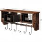 Rustic Brown_Wall Mounted Shelf with Hooks & Storage Basket, 6 Hooks & Hanging Shelf, Wall
