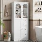 Bathroom storage cabinet, 71 inch high bathroom cabinet with glass doors and adjustable shelves
