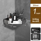 1 22cm Silver 304_Bathroom Organizer Shelf Kitchen Storage Rack Wall Mounted Shower Shelves No Drill