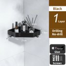 1 Layer 20cm Black_Bathroom Organizer Shelf Kitchen Storage Rack Wall Mounted Shower Shelves No Dril