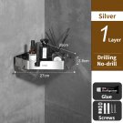 1 Layer 20cm Silver_Bathroom Organizer Shelf Kitchen Storage Rack Wall Mounted Shower Shelves No Dri