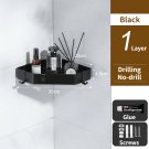 1 Layer 22cm Black_Bathroom Organizer Shelf Kitchen Storage Rack Wall Mounted Shower Shelves No Dril