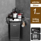 1 with Bar 22cm_Bathroom Organizer Shelf Kitchen Storage Rack Wall Mounted Shower Shelves No Drill S