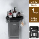 1with Bar 22cm Black_Bathroom Organizer Shelf Kitchen Storage Rack Wall Mounted Shower Shelves No Dr