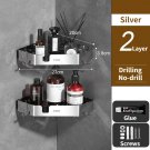 2 Layer 20cm Silver_Bathroom Organizer Shelf Kitchen Storage Rack Wall Mounted Shower Shelves No Dri