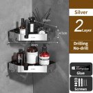 2 Layer 22cm Silver_Bathroom Organizer Shelf Kitchen Storage Rack Wall Mounted Shower Shelves No Dri