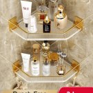 2 Layer with Hooks_Acrylic Bathroom Shelf without Drilling Gold Rustproof Kitchen Toilet Shower Room