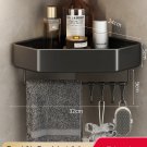 1 Black with hook_Bathroom Shelf No Drill Corner Space Aluminum Storage Rack Wall Mounted Triangle B