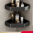 2 Black_Bathroom Shelf No Drill Corner Space Aluminum Storage Rack Wall Mounted Triangle Basket Show