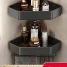 2 Black with hook_Bathroom Shelf No Drill Corner Space Aluminum Storage Rack Wall Mounted Triangle B