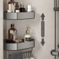 2 Black with hook_Bathroom Shelf No Drill Corner Space Aluminum Storage Rack Wall Mounted Triangle B