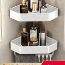 2 Silver with hook_Bathroom Shelf No Drill Corner Space Aluminum Storage Rack Wall Mounted Triangle 