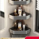 3 Gun Grey with hook_Bathroom Shelf No Drill Corner Space Aluminum Storage Rack Wall Mounted Triangl
