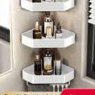 3 Silver with hook_Bathroom Shelf No Drill Corner Space Aluminum Storage Rack Wall Mounted Triangle 
