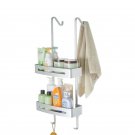 Silver_Bathroom Shelf Shower Room Door Hanging Basket Double-Layers Metal Bath Punch-Free Storage Ra