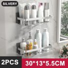 Silver 2Square_Bathroom Shelf No Drill Makeup Storage Organizer Aluminum Alloy Shampoo Rack Shower S