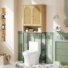 Rattan Door-natural_Rattan Toilet Storage Cabinet Over the Rack Wood Cabinet with Metal Stand Bathro