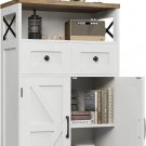 Antique White-42.5 H_Natural Style Storage Cabinet with Drawers and Shelves Standing Kitchen Pantry 