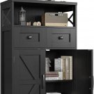 Black-42.5 H_Natural Style Storage Cabinet with Drawers and Shelves Standing Kitchen Pantry Cabinet 