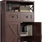 Dark Brown-42.5 H_Natural Style Storage Cabinet with Drawers and Shelves Standing Kitchen Pantry Cab