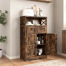 Rustic Brown-42.5 H_Natural Style Storage Cabinet with Drawers and Shelves Standing Kitchen Pantry C