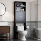 Black_Over The Toilet Storage Cabinet, Bathroom Shelf Organizer with Anti-Tip Device Small Freestand