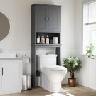 Dark Grey_Over The Toilet Storage Cabinet, Bathroom Shelf Organizer with Anti-Tip Device Small Frees