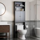 Grey_Over The Toilet Storage Cabinet, Bathroom Shelf Organizer with Anti-Tip Device Small Freestandi