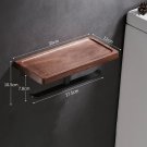 Double Roll-BLACK-B_Wall Toilet Paper Dispenser Holder Self Adhesive Shelf Wooden Wall Mount Tissue 