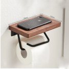 Single Roll-BLACK-D_Wall Toilet Paper Dispenser Holder Self Adhesive Shelf Wooden Wall Mount Tissue 