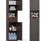 Dark Brown-67in_Tall Bathroom Storage Cabinet, Narrow Linen Tower Freestanding Adjustable Shelves fo