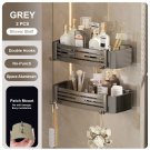 2 Pcs Grey_Punch-free Bathroom Shelf for Shower Bathroom Rack Aluminum Hanging Rack with Hooks Bathr