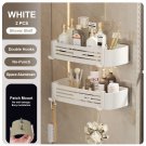 2 Pcs White_Punch-free Bathroom Shelf for Shower Bathroom Rack Aluminum Hanging Rack with Hooks Bath