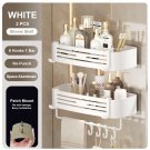 2 Pcs White with Bar_Punch-free Bathroom Shelf for Shower Bathroom Rack Aluminum Hanging Rack with H