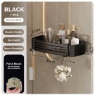 Black_Punch-free Bathroom Shelf for Shower Bathroom Rack Aluminum Hanging Rack with Hooks Bathroom O