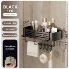 Black with Bar_Punch-free Bathroom Shelf for Shower Bathroom Rack Aluminum Hanging Rack with Hooks B