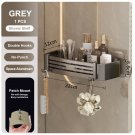 Grey_Punch-free Bathroom Shelf for Shower Bathroom Rack Aluminum Hanging Rack with Hooks Bathroom Or