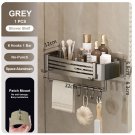 Grey with Bar_Punch-free Bathroom Shelf for Shower Bathroom Rack Aluminum Hanging Rack with Hooks Ba