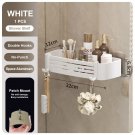 White_Punch-free Bathroom Shelf for Shower Bathroom Rack Aluminum Hanging Rack with Hooks Bathroom O