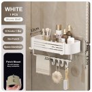 White with Bar_Punch-free Bathroom Shelf for Shower Bathroom Rack Aluminum Hanging Rack with Hooks B
