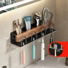 Black-4_Solid Wood No-Punch Bathroom Toothbrush Holder Tooth Cup Holder Bathroom Mouthwash Cup Holde