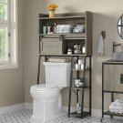 Grey Metal-wood_Over The Toilet Storage Cabinet with Toilet Paper Stand, Mass-Storage Over Toilet Ba