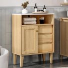 1_Bathroom Storage Cabinet with Drawer & Sliding Door, Floor Accent Cabinet with Open Compartmen