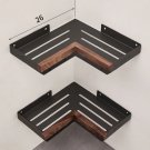 BLACK 2_Bathroom Shelf Corner Space Aluminum Wood Bathroom Triangle Basket Shower Room Storage Rack 